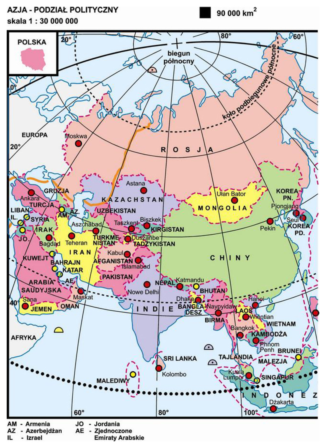 Mapa Polityczna Europy I Azji 26. Azja – podział polityczny